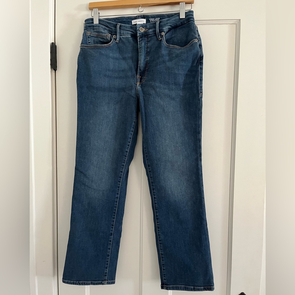 Like New Good American Mid-Rise Straight Leg Jeans - Size 10, 27.5” Inseam